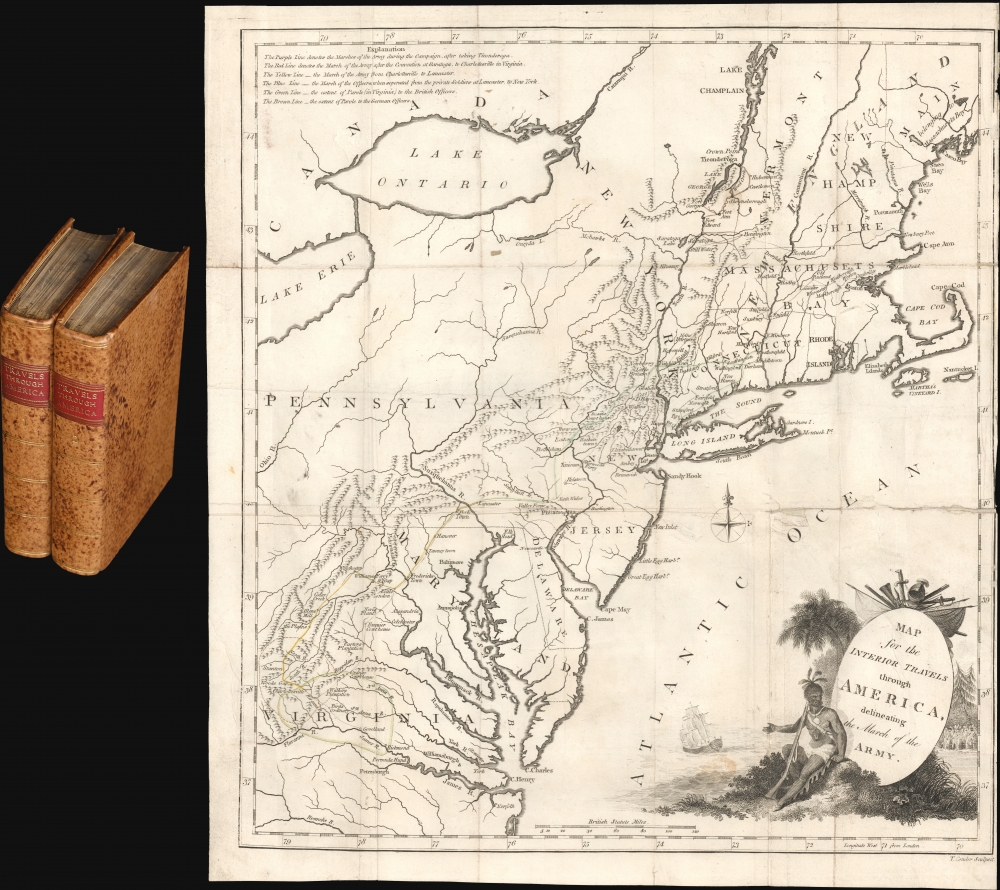 Map for the Interior Travels through America delineating the March of the Army. / Travels through the interior parts of America. In a series of letters. By an officer. - Main View