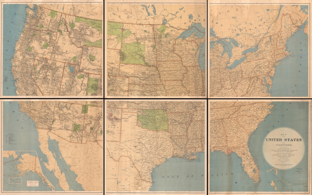 Map of the United States and Territories showing the extent of Public Surveys, Indian and Military Reservations, Land Grant R.R., Railroads, Canals, and other details, compiled from the official surveys of the General Land Office, and other authentic sources, under the direction of the Hon. J. A. Williamson, Commissioner, 1876. - Main View