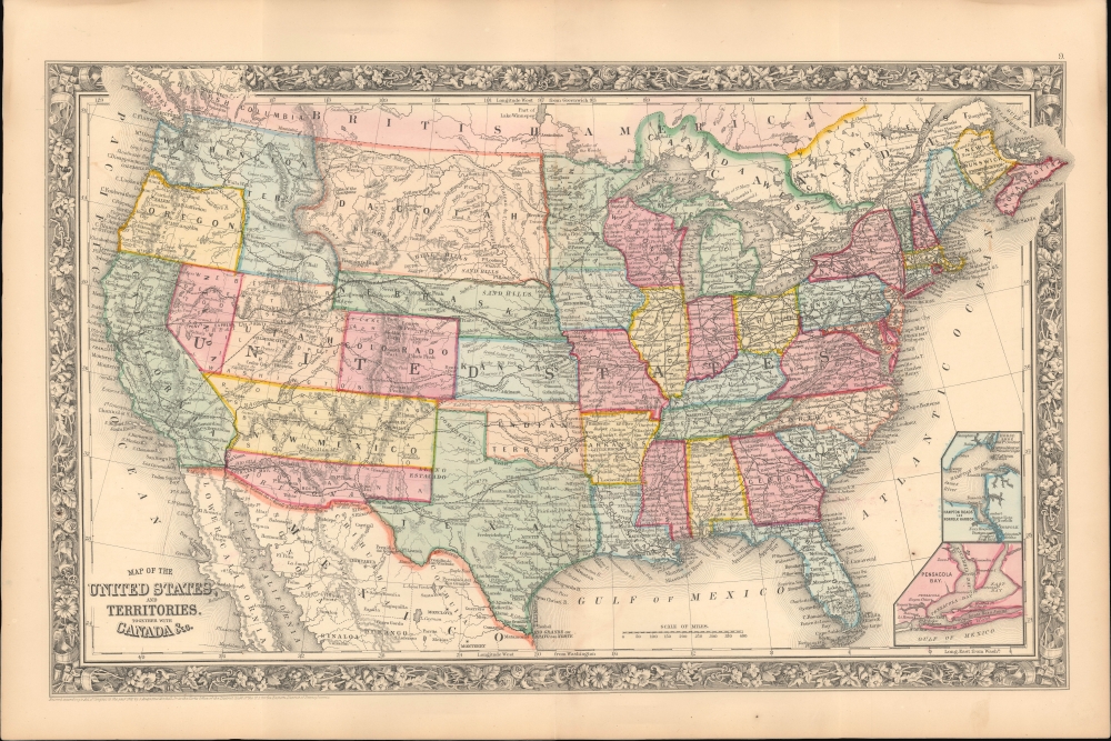 Map of the United States and Territories. Together with Canada etc. - Main View