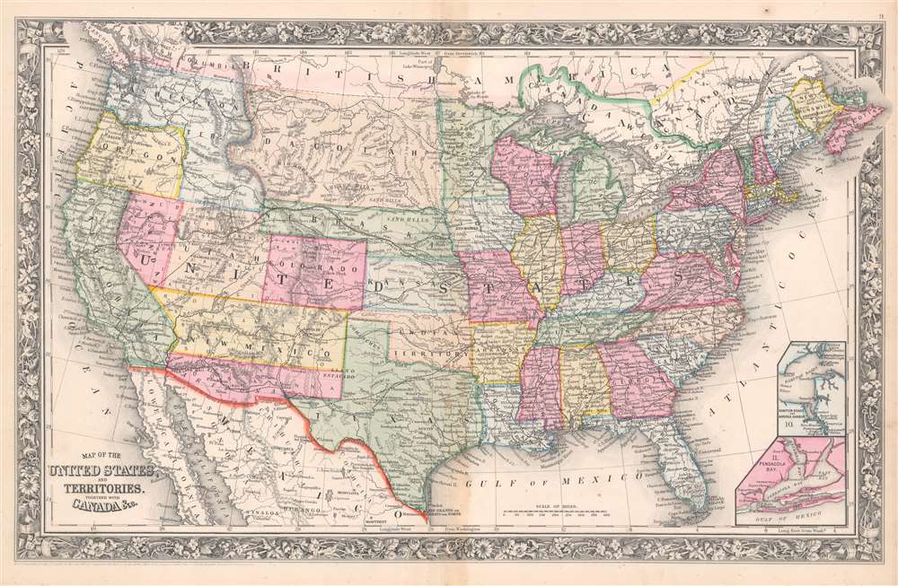 Map of the United States and Territories. Together with Canada etc ...