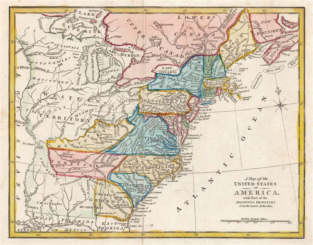 A Map of the United States of America, with Part of the Adjoining Provinces from the latest Authorities. - Main View