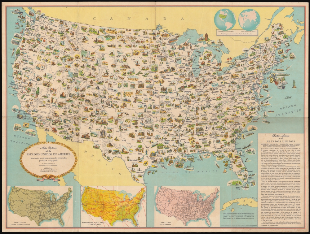 Mapa pictórico de los Estados Unidos de América: mostrando las riquezas  regionales principales, productos y topografía.: Geographicus Rare Antique  Maps