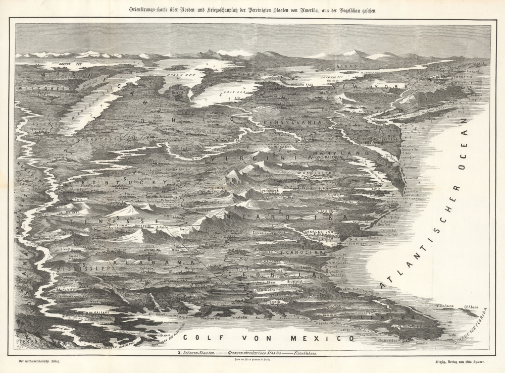 Orientierungs-Karte über Norden und Kriegsschauplatz der Vereinigten Staaten von Amerika, aus der Vogelschau gesehen. - Main View