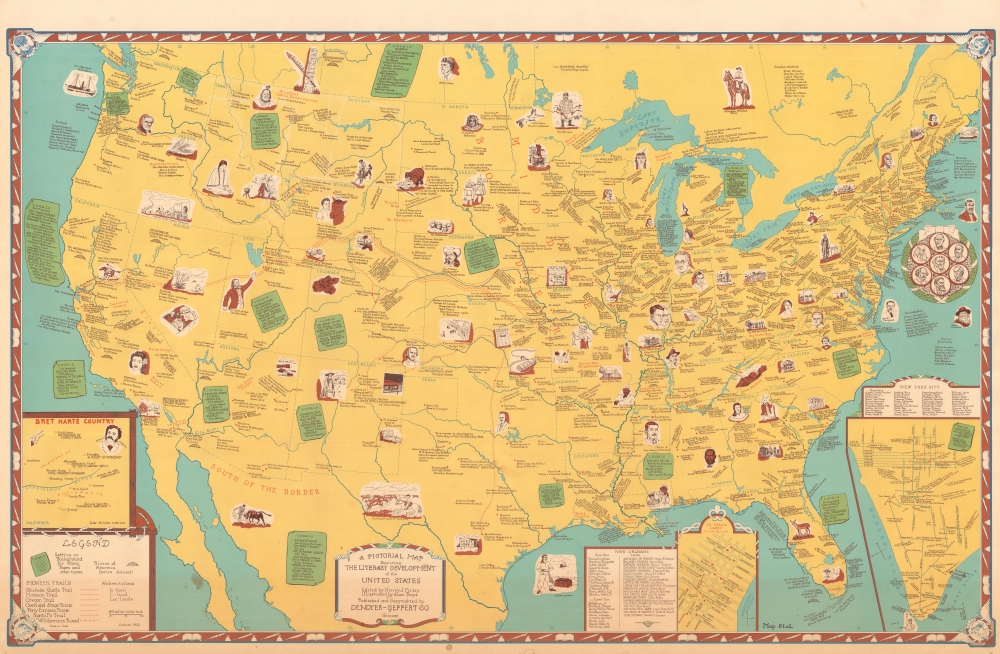 A Pictorial Map Depicting the Literary Development of the United States - Main View