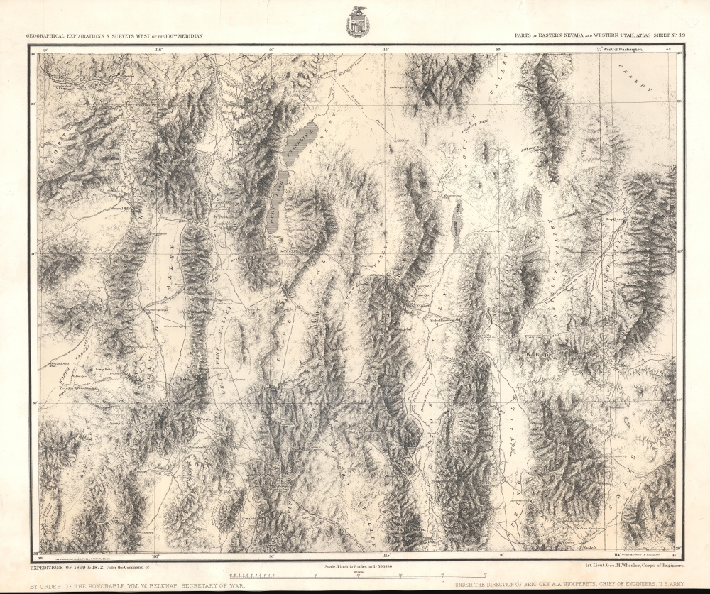 1879 Wheeler Map of Northeastern Nevada, Northwestern Utah