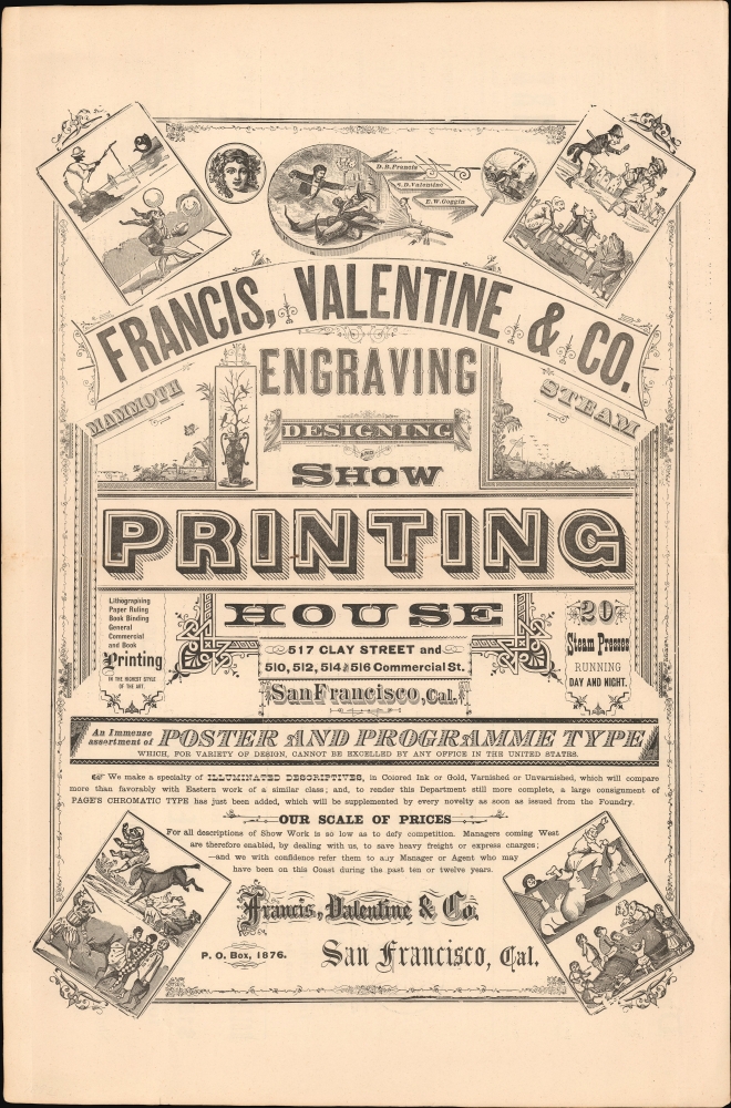 1876 City Argus Broadside Advertisement for Francis, Valentine, and Co. Printer