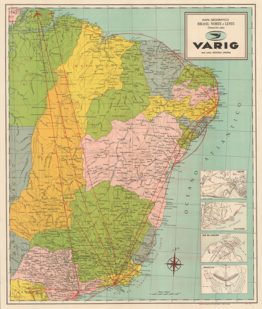 Mapa Geográfico Uruguai - Brasil Meridional Oferecido pela Varig Aos Seus Distintos Clientes. / Mapa Geográfico Brasil Norte e Leste Oferecido pela Varig aos seus distintos clientes. - Alternate View 1