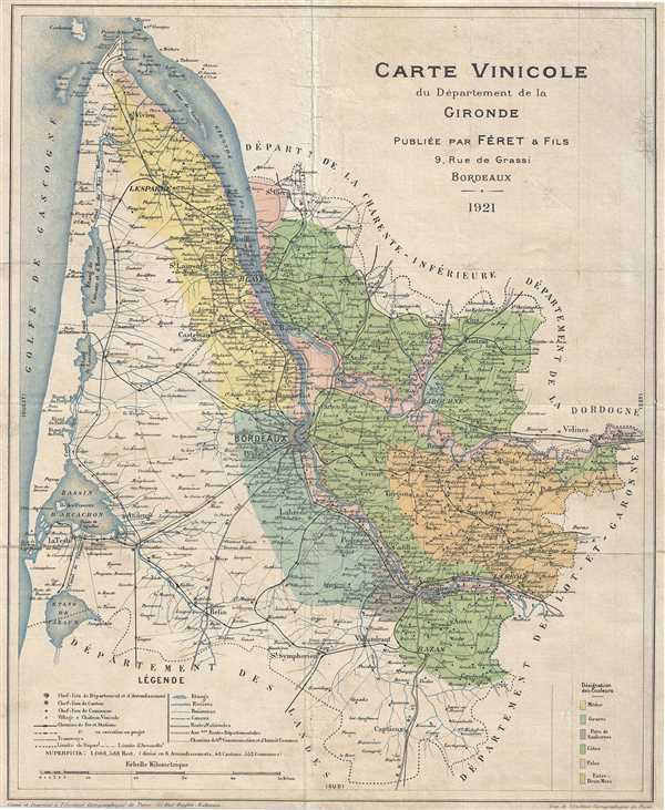 Carte Vinicole du Departement de la Gironde. - Main View