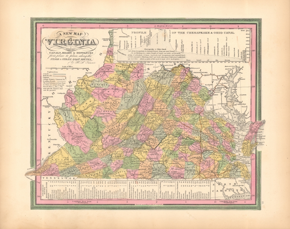 A New Map of Virginia with its Canals, Roads and Distances from place to place, along the Stage and Steam Boat Routes. - Main View