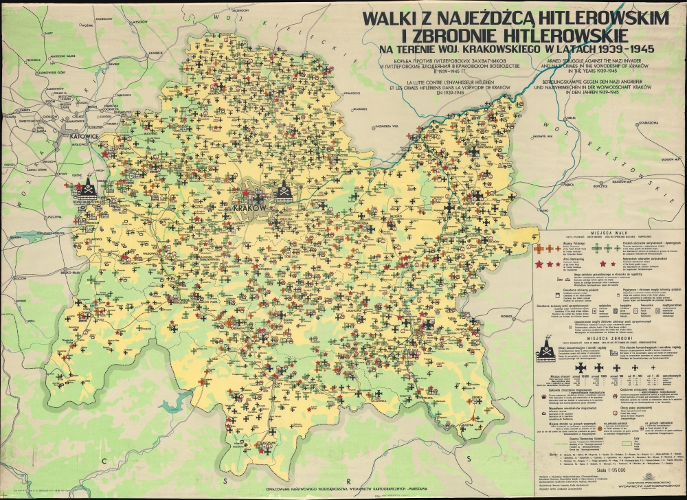 1971 Polish Multilingual Map of Nazi Crimes in the Voivodeship of Krakow