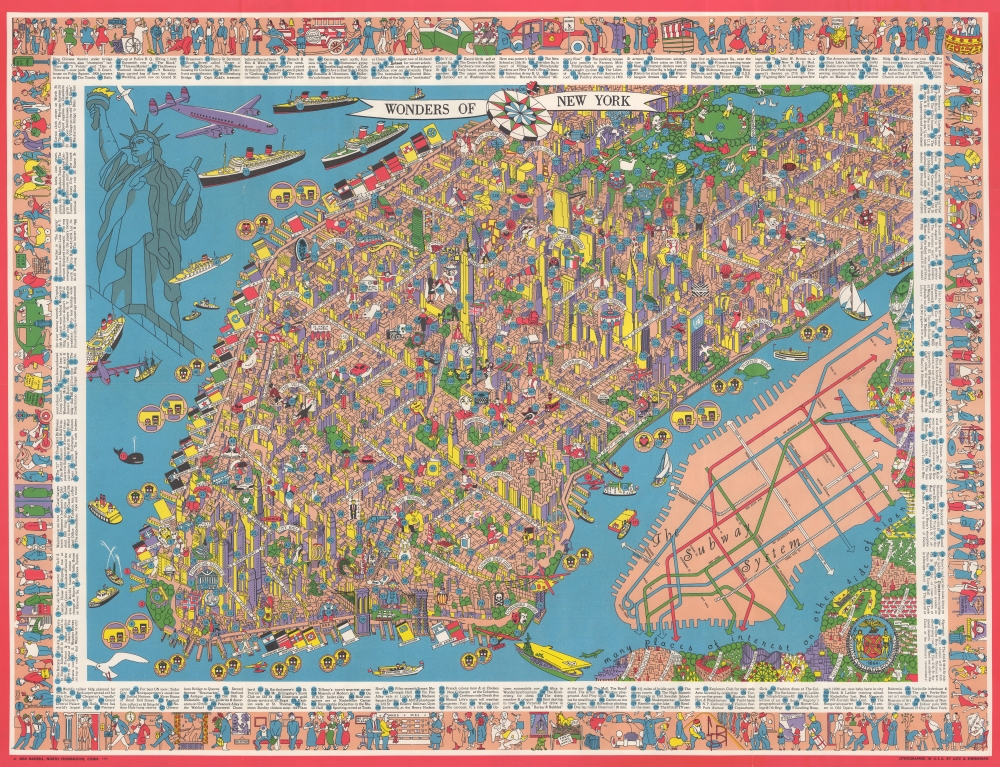 1953 Nils Hansell Pictorial Map of New York: The Wonders of New York