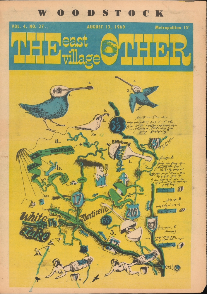 1969 'East Village Other' Magazine with Map to Woodstock Music Festival