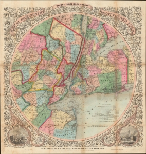 1846 Colton Map of New York and Vicinity (33 Miles Around) First Edition