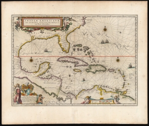 1643 Blaeu Map of the Caribbean Sea and the Gulf Coast