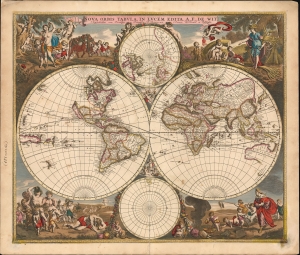 1665 / 1689 Frederick de Wit Double Hemisphere Map of the World