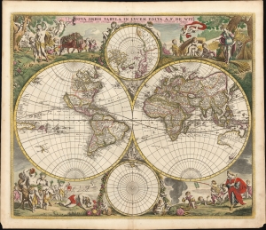 1665 / 1689 Frederick de Wit Double Hemisphere Map of the World