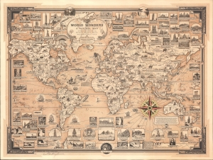 1939 Ernest Dudley Chase Pictorial Map of the World Wonders - Signed