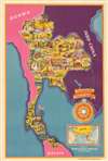 1950 Thai Department of Commerce Pictorial Tourist Map of Thailand