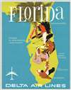 1960 John Hardy Delta Airlines Silkscreen Poster / Map of Florida