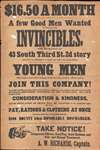 1861 Civil War Broadsheet Recruiting Poster for 'Invincibles'